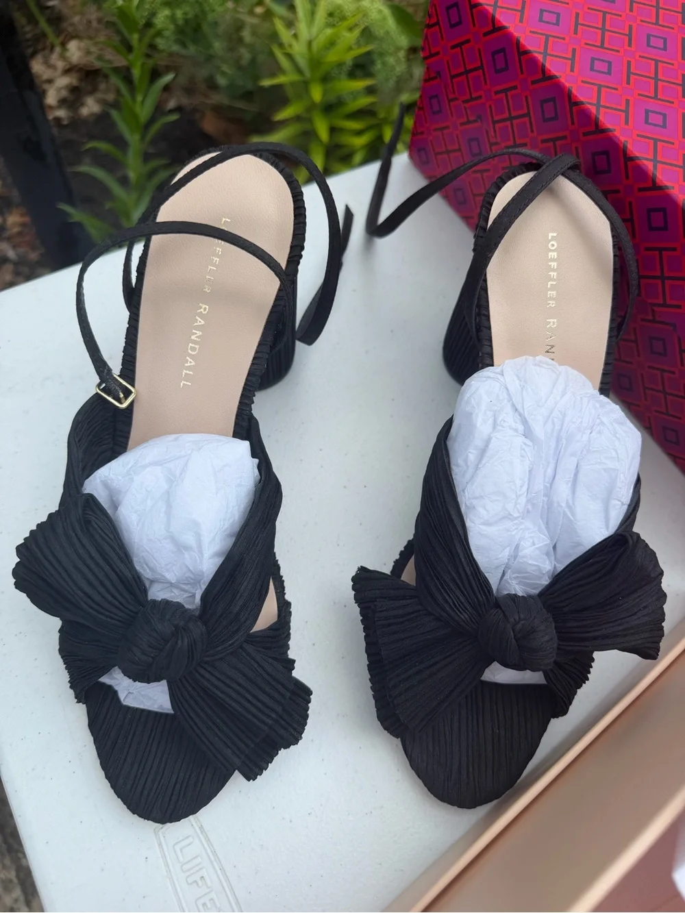 Loeffler Randall Black Pleated Bow Slingback Heels